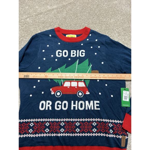 NEW Tipsy Elves Ugly Christmas Sweater Men’s XXL Go Big Go Home Car Tree Blue - Picture 3 of 7